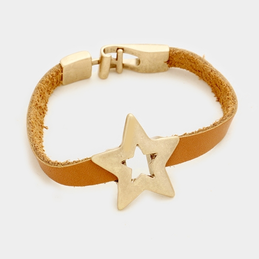 NWT Bohemian Antique Golden Star Brown Faux Leather Bracelet